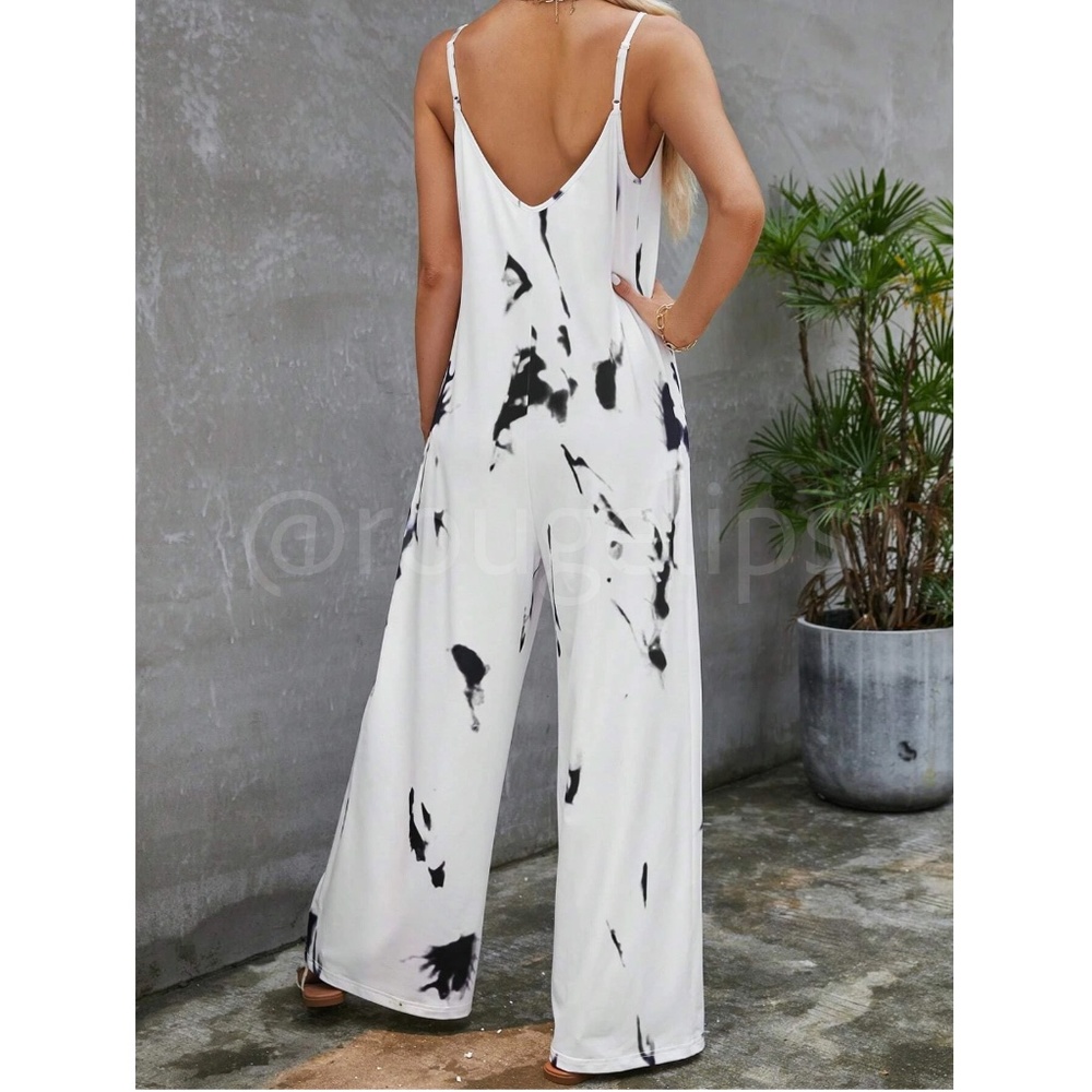 Tie Dye White Cami Jumpsuit Loose Fitting - Picture 2 of 7